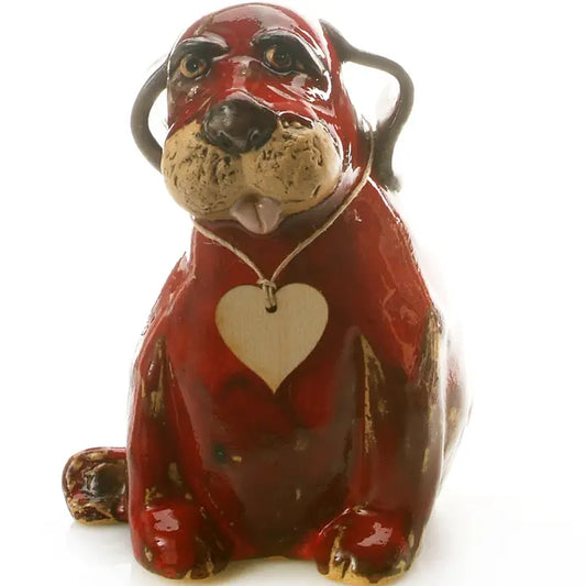 Puppy Dog Ceramic Figurine in Dark Red - 16cm