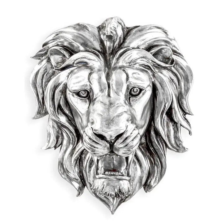Large Silver Roaring Lion Wall Head - 48.5cm