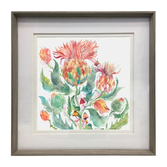 Enchanting Thistle Framed Print Nut- 81x81cm