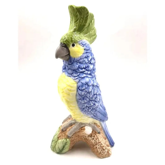 Blue & Yellow Parrot On Perch Ceramic Vase - 29CM