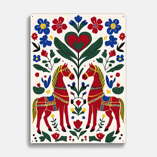 Dala Red Horse Swedish Scandinavian Folk Metal Sign Plaque