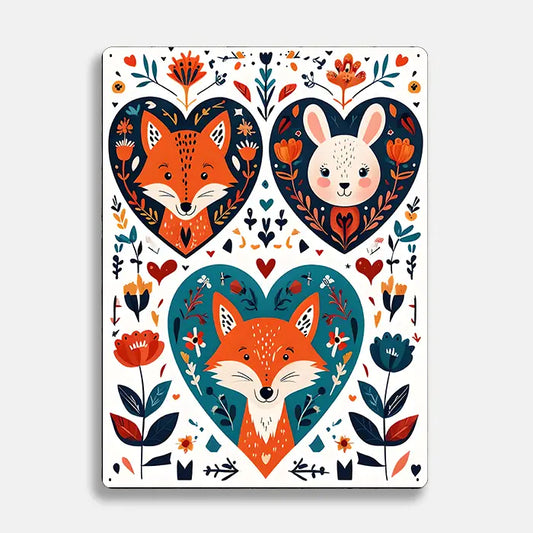 Fox Rabbit Heart Scandinavian Folk Metal Sign Plaque
