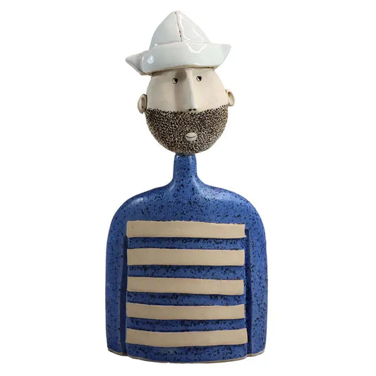 Handmade Nautical Male Bust Ceramic Figurine: the Sailor in Navy