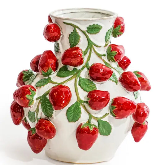 Hand Painted Ceramic Strawberry Vine Vase - 32.5CM