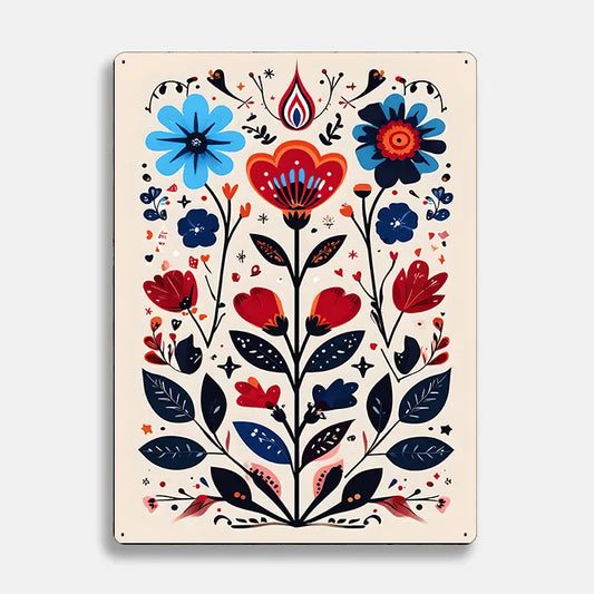 Floral Illustration Scandinavian Folk Metal Sign Plaque