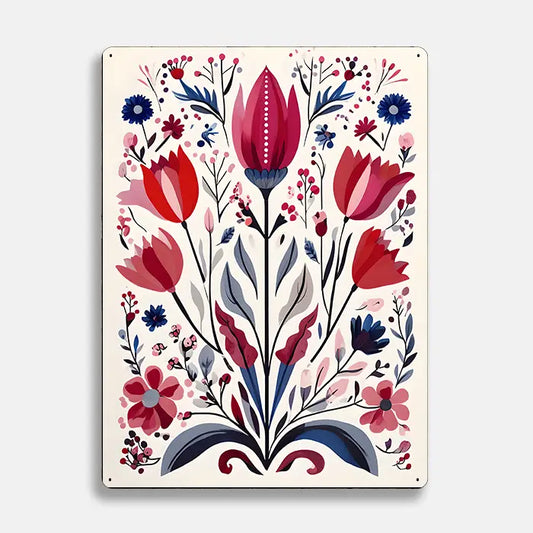 Floral Flowers Scandinavian Folk Metal Sign Plaque