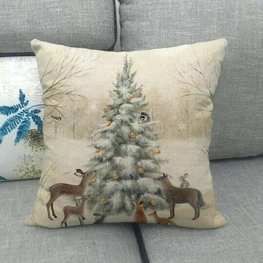 Christmas Friends Cushion Cover 18" Linen