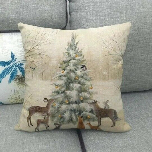 Christmas Friends Cushion Cover 18" Linen