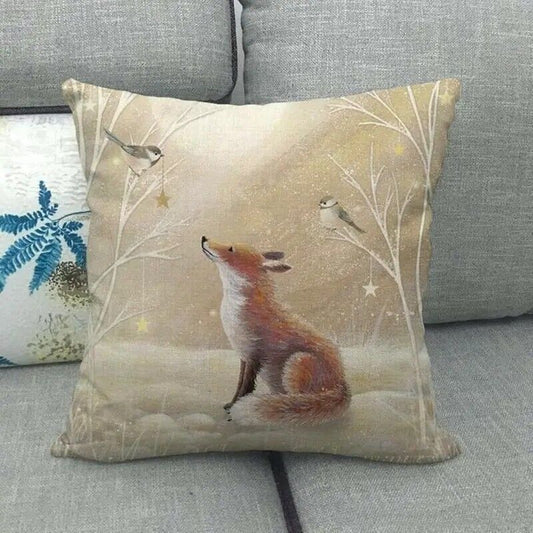 Christmas Fox Cushion Cover 18" Linen