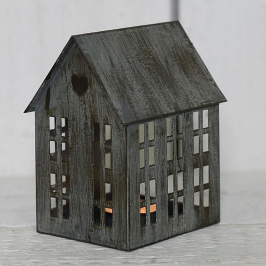 Grey Metal House Lantern Candle Holder 13cm