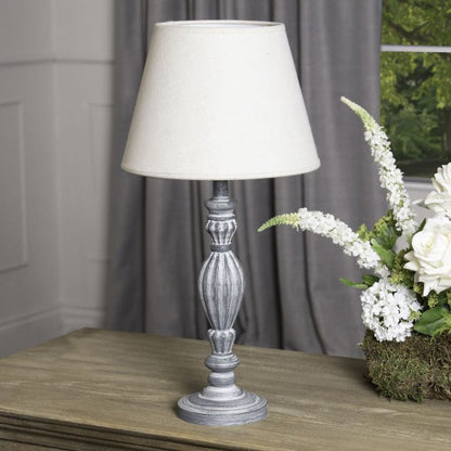 Hand-Carved Wooden Table Lamp - Beige/Grey - 40cm