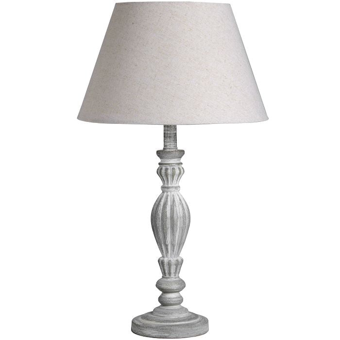 Hand-Carved Wooden Table Lamp - Beige/Grey - 40cm