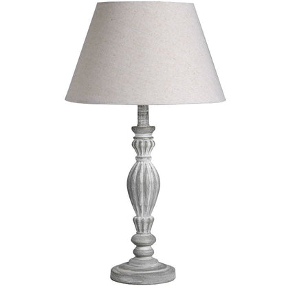 Hand-Carved Wooden Table Lamp - Beige/Grey - 40cm