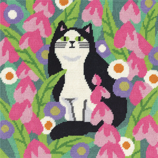 Tapestry Kit, Needlepoint Kit Black and White Cat, Heritage Crafts