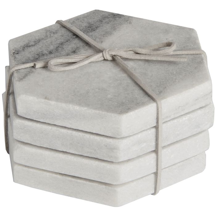 Grey Marble Hexagonal Coasters - Set of 4 - 11cm