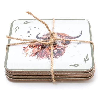 Highland Cow Cork Coasters Set of 4 10.5cm