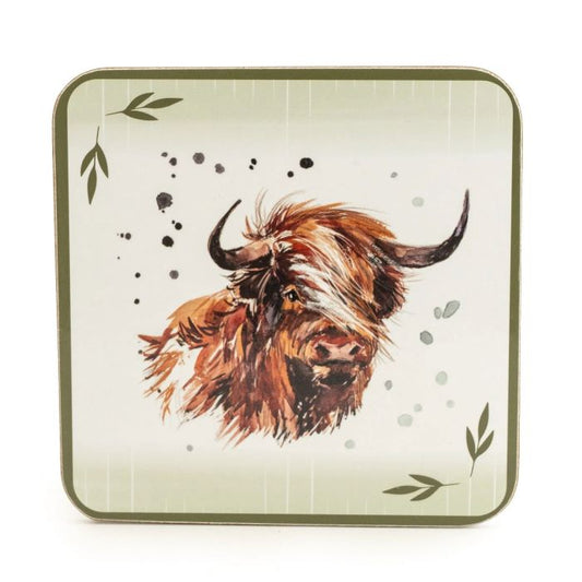 Highland Cow Cork Coasters Set of 4 10.5cm