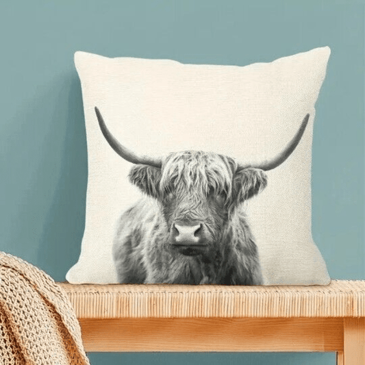 Highland Cow Cushion Cover 18" Linen