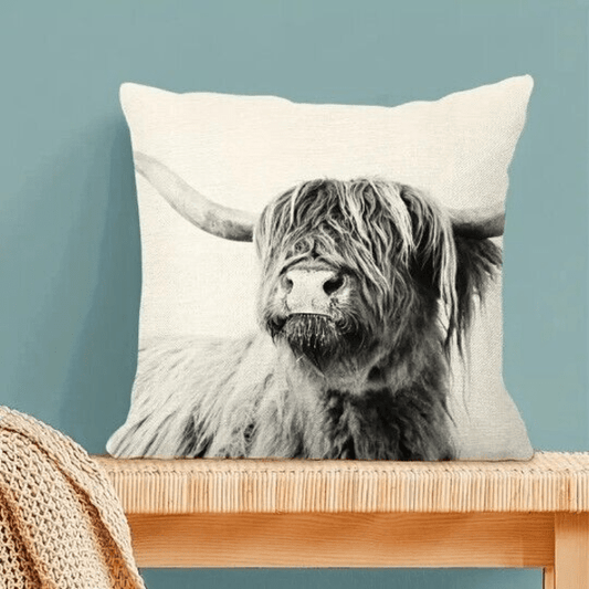 Highland Cow Cushion Cover 18" Linen