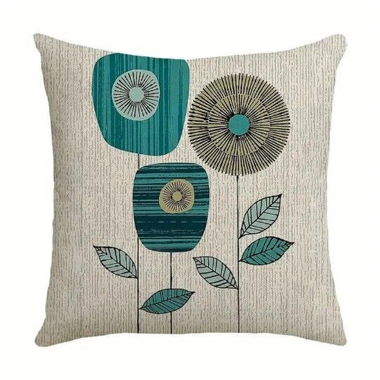 Retro Flowers Cushion Cover 18" Linen Blend