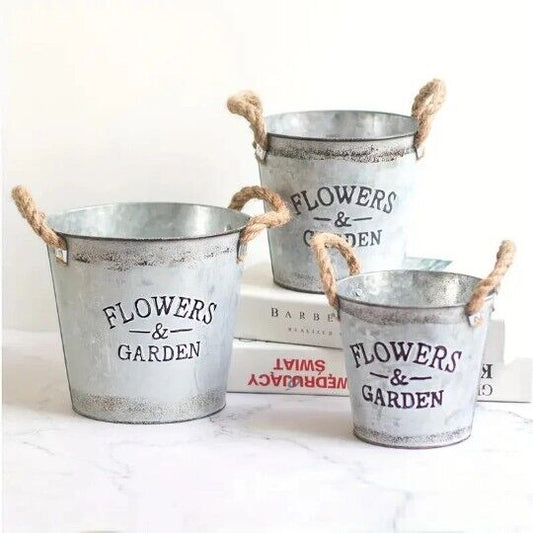 Country Style Metal Bucket Planter Vase