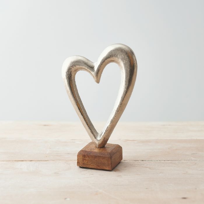 Metal Heart Ornament on Wooden Base 17cm