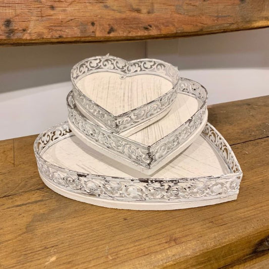 Metal Heart Tray - Vintage Style White Heart Trays