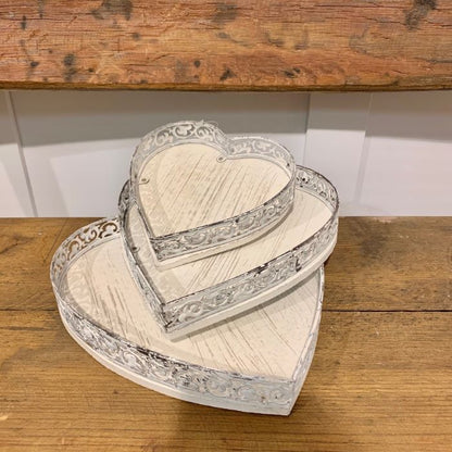 Metal Heart Tray - Vintage Style White Heart Trays