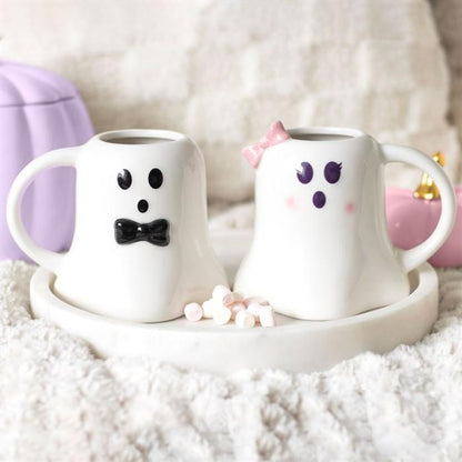 Mr and Mrs Boo Ghost Shaped Mug Set - 440ML Each