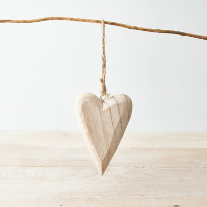 Natural Chunky Country Wooden Hanging Heart Decoration 11.5cm