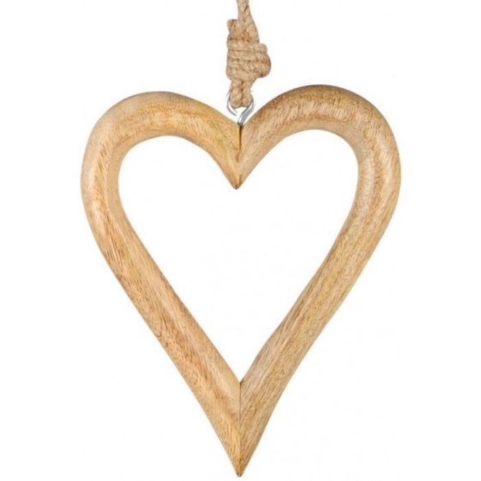 Natural Country Wooden Hanging Heart Decoration 10cm