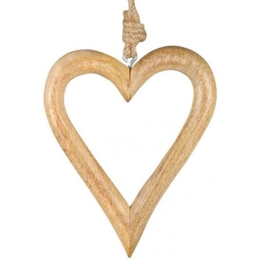 Natural Country Wooden Hanging Heart Decoration 16cm