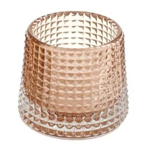 Peach Textured Glass Tealight Candle Holder 7cm