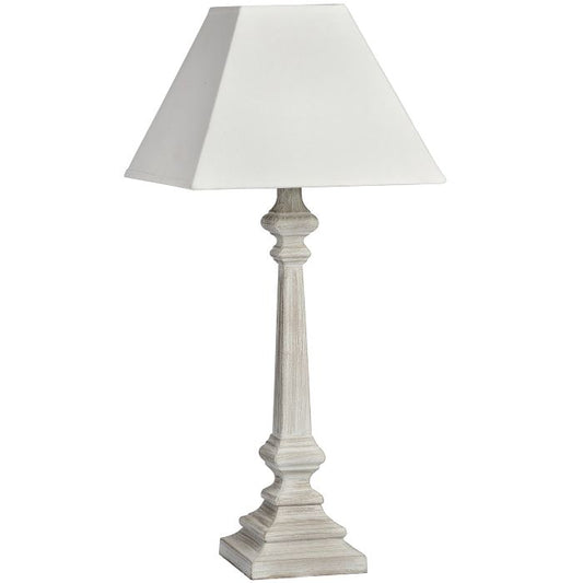 Distressed White Wooden Table Lamp W/ Shade - 51cm