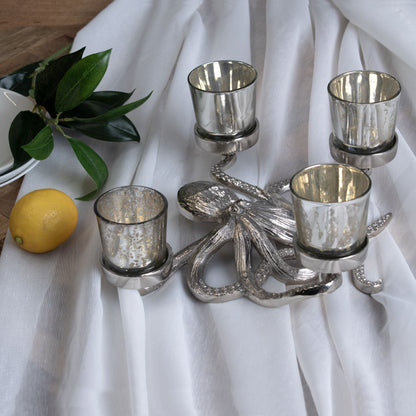 Silver Octopus Quadruple Tealight Candle Holder 30cm
