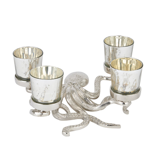 Silver Octopus Quadruple Tealight Candle Holder 30cm