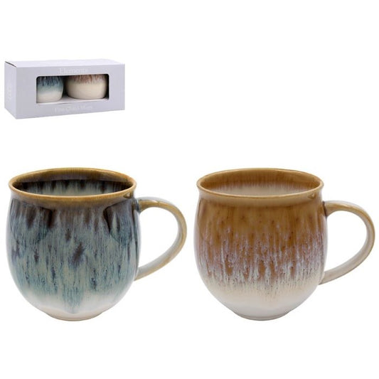 Set of 2 Glazed Reactive Fine China Mugs | Elements Reactive Mugs 13CM