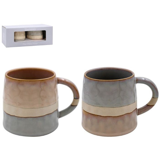 Set of 2 Reactive Natural Pastel Toned Mugs, Two Tone Reactive Glazed Mugs 14CM