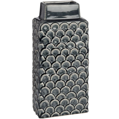 Glazed Ceramic Vase, Scales Blue Embossed Vase - 32cm Medium