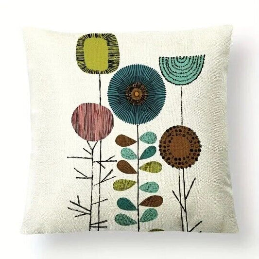 Retro Flowers Cushion Cover 18"