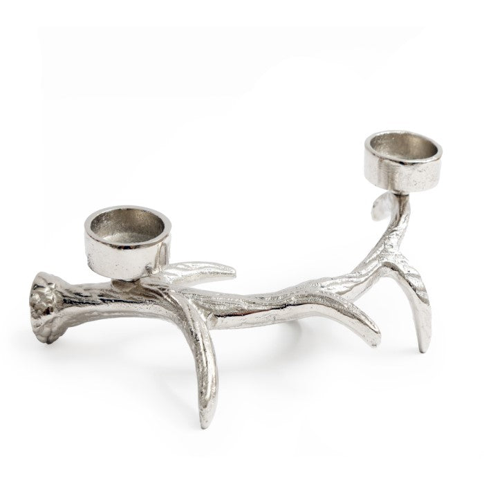 Stag Antler Tealight Holder - Silver Metal - 27cm