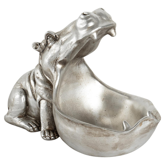 Large Silver Hippo Trinket Display Dish 29cm