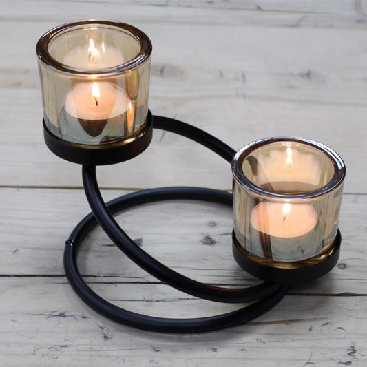Double Step Iron Tealight Holder 17.5cm