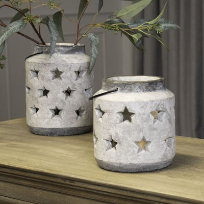 White Stone Star Lantern W/ Handle - 23cm