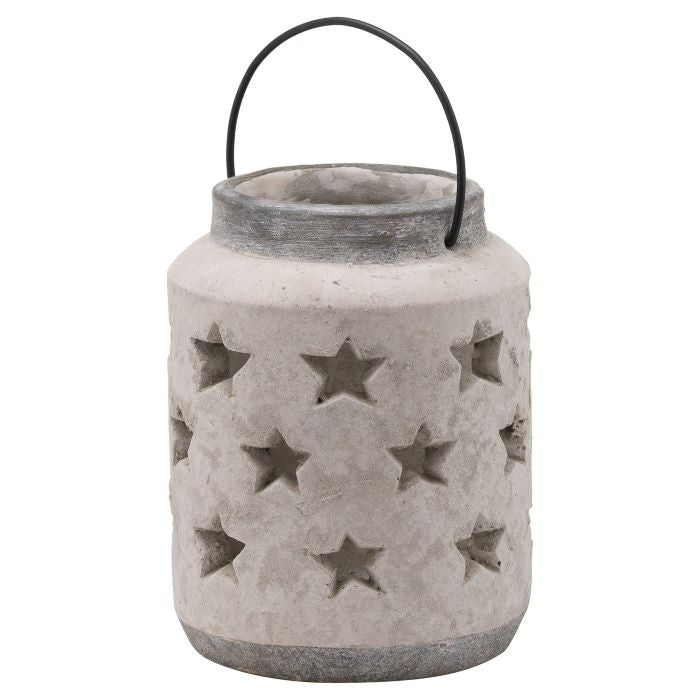 White Stone Star Lantern W/ Handle - 23cm
