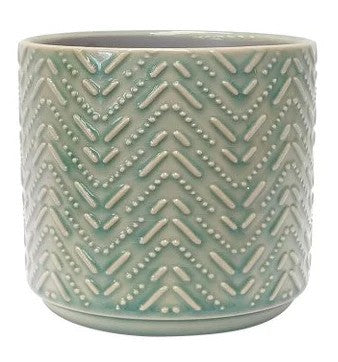 Embossed Ceramic Planter - 12cm Teal