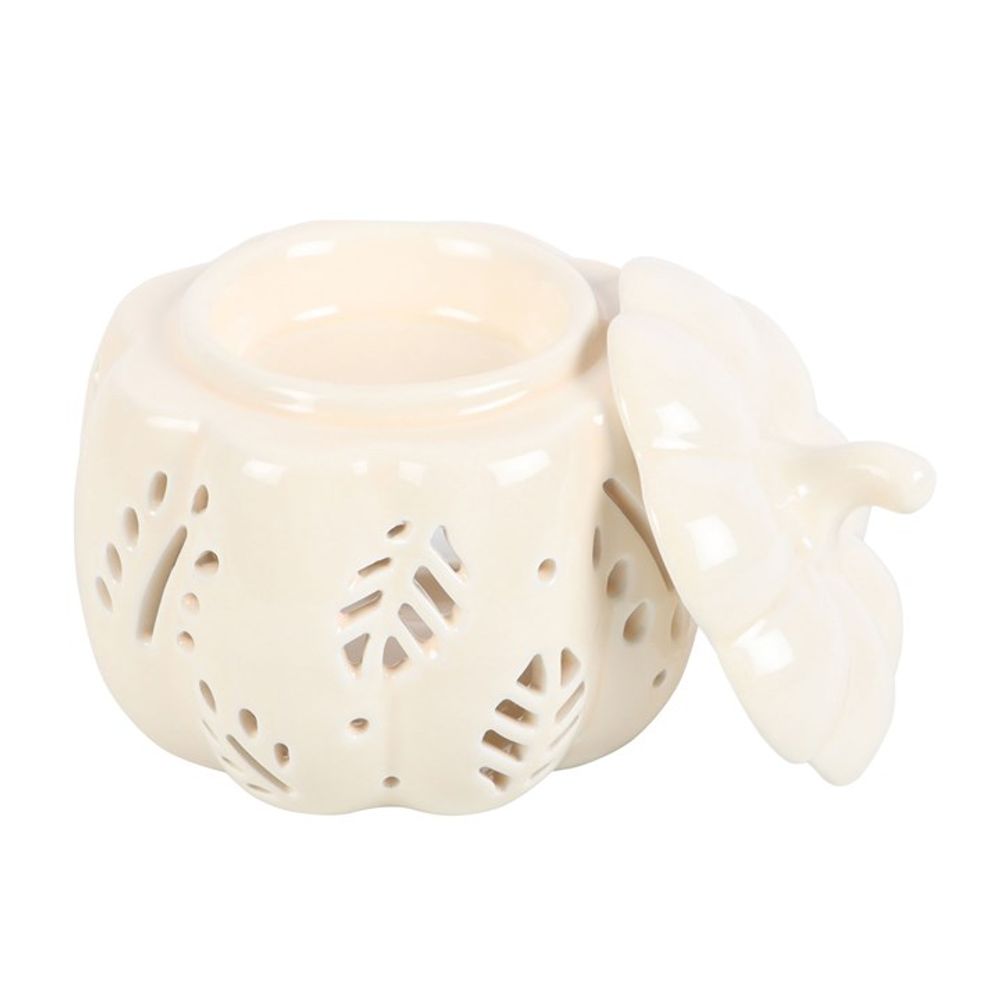 Off White Autumn Leaves Pumpkin Oil Burner / Tealight Holder