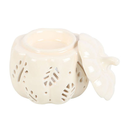 Off White Autumn Leaves Pumpkin Oil Burner / Tealight Holder