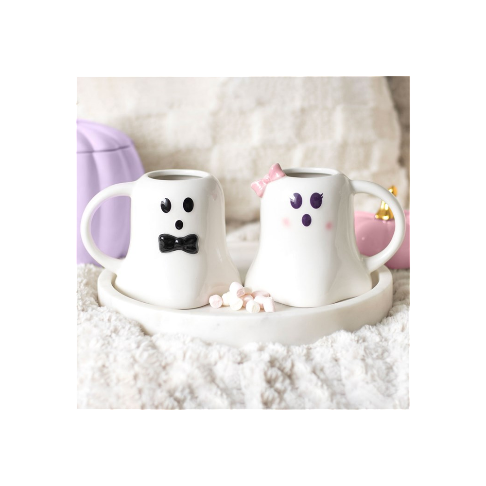 Mr and Mrs Boo Ghost Shaped Mug Set - 440ML Each