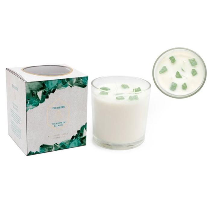 Black Tea Scented Vetiver Candle with Green Fluorite Crystals - 12cm